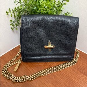 Vince Camuto Black Crossbody Bag Gold Chain Strap.  7 X 6   Zippered Compartment